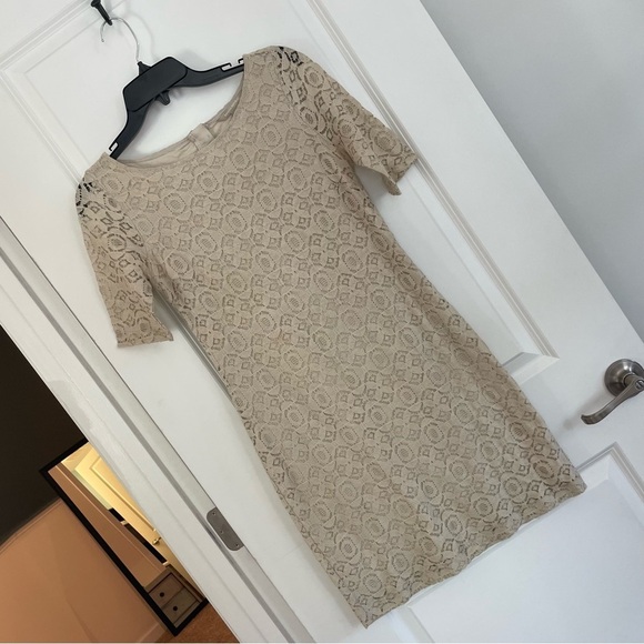 Banana Republic Eyelet Lace Sheath Dress Beige Size 4 - Picture 2 of 9